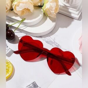 Red Heart Shaped Rimless Sunglasses Boho-chic Special Occasion Valentine Party